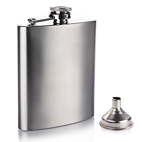 Stainless steel hip flask and funnel set, 7 oz - leak p…