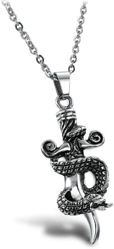 INTOP Mens Vintage Stainless Steel Snake on Cross Pendant Necklace Cool Jewelry Gift