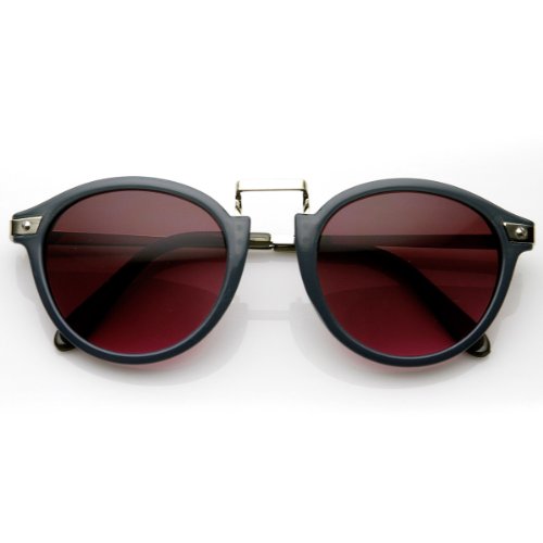 zeroUV - Vintage Inspired Round Horned Rim P-3 Frame Retro Sunglasses (Blue Plum)