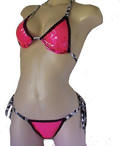 NEON PLASTIC BIKINI Side Tie G String Underwear Black Light Glow Pink Made in USA