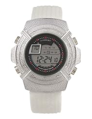 Mens Ladies White Gold Finish G Real Diamond Baby Shock White Band Digital Sports Watch