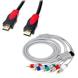 GTMax 3FT High Speed HDMI with Ethernet 1080p 2160p Gold Plated (Black/Red) M/M Cable + 6FT Gold Plated Component Cable for Nintendo Wii