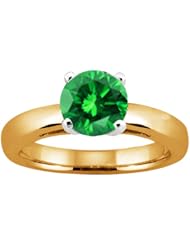 1.10 Ct Round Green SI1/SI2 Diamond 14K Yellow Gold Solitaire Ring