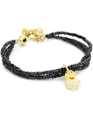 King Baby 3 Strand Black Spinel Bracelet with 18K Vermeil 3D Pave Cubic-Zirconia Crowned Heart