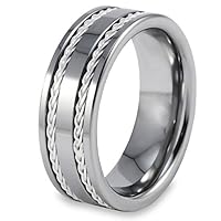 Tungsten Carbide Ring with Sterling Silver Rope Inlay (8.0mm) - Size 12.0