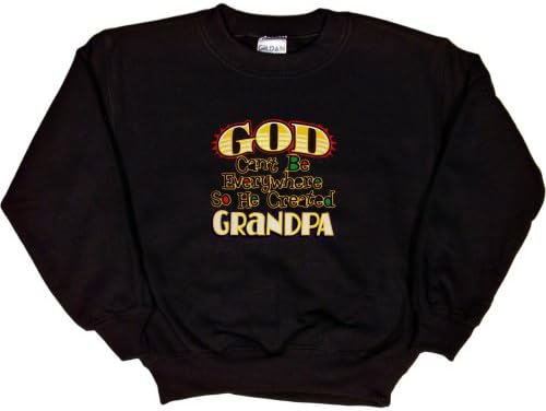 YOUTH SWEATSHIRT : NAVY - LARGE - God Can't Be Everywhere So He Created Grandpa - Guardian Angel for Grandson or Granddaughter