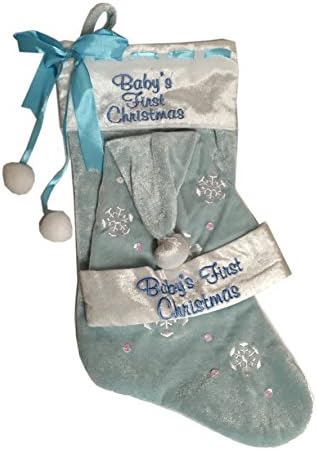 Baby's BOY'S First Christmas 2-Piece Set - Embroidered Stocking, And Matching Hat - (BLUE and WHITE)