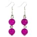 EXP Handmade Pink Ruby Quartz Dangle Earrings With Silver Flower Beads