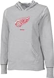 Detroit Red Wings -Grey- Women's Distressed Giant Logo Long Sleeve Hooded Tee