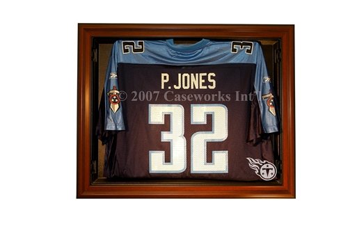 Tennessee Titans Football Jersey Display Case with Removable Face and Classic Wood Finish Frame