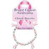 36pc Pink Ribbon Stretch Bracelet Breast Cancer Awareness