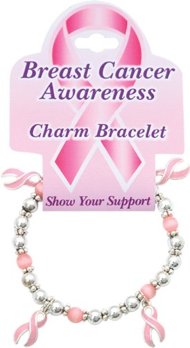 36pc Pink Ribbon Stretch Bracelet Breast Cancer Awareness