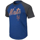 MLB Boys' New York Mets Junior League Short Sleeve Raglan Overdyed Tee (Deep Royal Heather/Charcoal Heather, Medium)