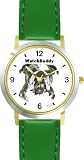 Bulldog (MS) Dog - WATCHBUDDY CLASSIC DELUXE TWO-TONE THEME WATCH - Arabic Numbers-Green Leather Strap-Children's Size-Small ( Boy's Size & Girl's Size )