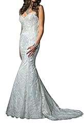 Sexy Backless Lace Open-Back Spaghetti Strap Natural   Waistline Floral Print Mermaid Wedding Dress 