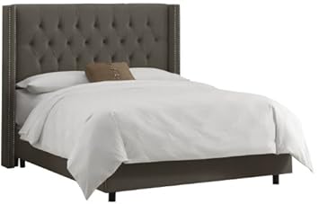 Skyline Furniture Diamond Tufted Wingback King Bed in Velvet Pewter,Skyline Furniture DROPSHIP,A-143BEDVPWTR_PW