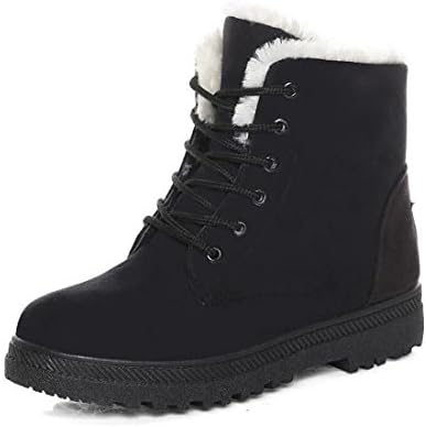 Emmalinglina Women Winter Warm Fur Lined Snow Boots Suede Lace-up Waterproof Short Booties 10 B(M)US Black