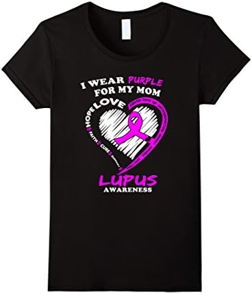 Women's Lupus Awareness T-Shirt I Wear Purple For My Mom Ribbon Tee  Medium Black