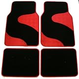Red Diamond Plate Swish Curve and Black Carpet Plato Floor Mats for Cars / Truck