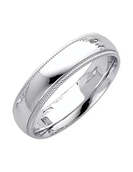 14k White Gold 5mm Comfort Fit Plain Milgrain Wedding Ring Ring for Men &... by The World Jewelry Center