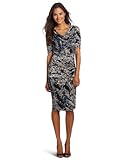 Evan Picone Women's Matte Jersey Side Shirred Sleeve Detail Dress, Multi, 14