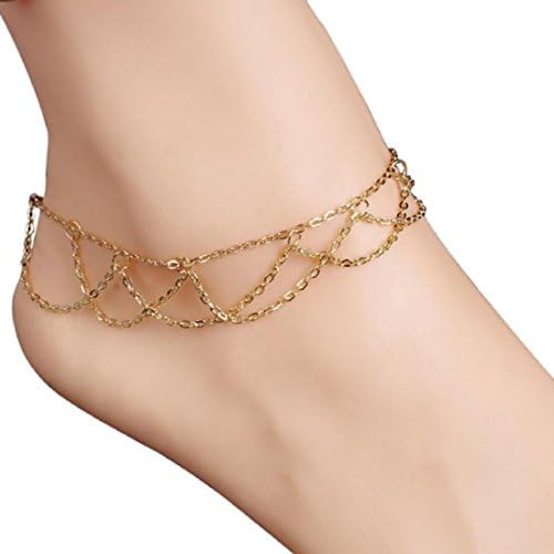 OVERMAL Wavy Fringed Anklets Beach Jewelry Barefoot Sandal Link Mesh Tassel Chain