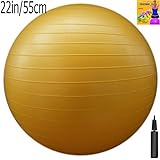 Fitness Ball, Yellow, 22in/55cm Diameter, Includes 1 Ball +1 Pump + 1 Page Instruction Chart, No instructional DVD (Exercise Gym Swiss Stability Ball)