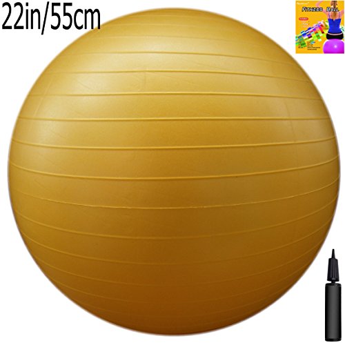 Fitness Ball: Yellow, 22in/55cm Diameter, Includes 1 Ball +1 Pump + 1 Page Instruction Chart. No instructional DVD. (Exercise Gym Swiss Stability Ball)