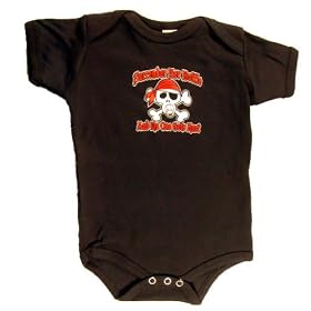 Surrender Yer Bottle - Pirate Skull with Crossbones - Silly Baby Onesie, Black