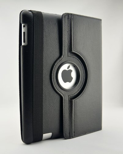 inShang Smart rotating case for iPad4/ipad 3/ ipad2, Multi-Function PU Leather Stand/ Cover, With Auto Sleep Wake Function (For ipad2/3/4 - black)