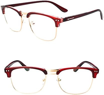WenVen Vintage Inspired Classic Half Frame Horn Rimmed Clear Lens Glasses(Wine Red,One Size)