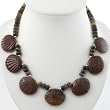 Handmade Brown & Green Moss Agate & Silver Beaded Necklace With Seashell Design
