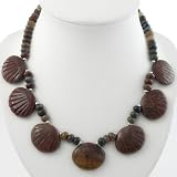 EXP Handmade Brown & Green Moss Agate & Silver Beaded Necklace With Seashell Design