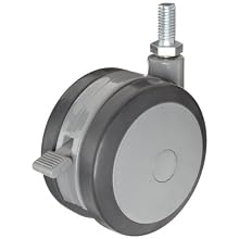 RWM Casters TwinWheel Stem Caster, Swivel with Brake, Grip Ring Stem, Polyurethane Wheel, 220 lbs Capacity, 4" Wheel Dia, 1-1/4" Wheel Width, 4-7/16" Mount Height, 7/16" Stem Dia, 1" Stem Height