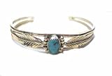 Sterling Silver And Turquoise Leaf Bracelet Handmade by Navajo Tribe Indian Silversmith