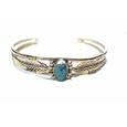 Sterling Silver And Turquoise Leaf Bracelet Handmade by Navajo Tribe Indian Silversmith