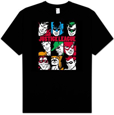  Justice League Kids Size NINE BLOCKS Youth Black T-shirt Tee Shirt
