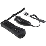 Black Built-in Motion Plus Remote + Nunchuck Controller For Wii + Silicone Case + Wrist Strap(NON-OEM)