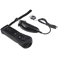 Black Built-in Motion Plus Remote + Nunchuck Controller For Wii + Silicone Case + Wrist Strap(NON-OEM)