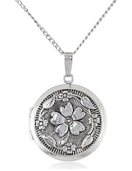 Sterling Silver Round Embossed Antique Finish Locket Necklace, 20"