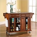 Crosley Furniture Solid Granite Top Kitchen Cart in Classic Cherry Finish