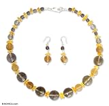 Fluorite and smoky quartz jewelry set, 'Honey Treasures' 18.1 W 0.7 L