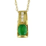 10K Yellow Gold Emerald and Diamond Pendant on Yellow Gold Chain