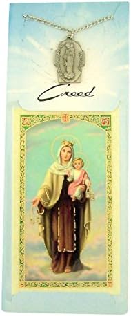 Pewter Our Lady of Mt Carmel Scapular Medal with Prayer Card, 1 1/8 Inch