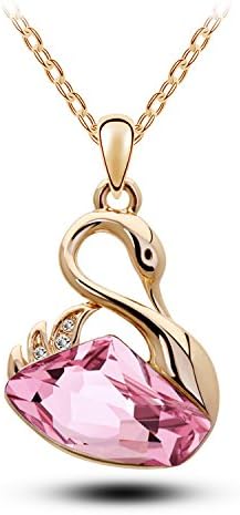 Songhui® Gold-Tone Rose Red Austrian crystals Swan Earrings Necklace Set G211-96