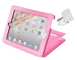 DURAGADGET Etui Luxe en Cuir Rose pour Apple iPad 2 Wi-Fi & Wi-Fi + 3G 16 Go 32 Go 64 Go (dernière génération 2011) - Protecteur décran et chargeur voiture BONUS