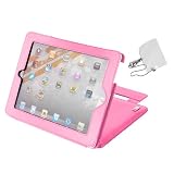 DURAGADGET Soporte / Funda De Piel Rosa Para Apple Ipad2 Ultima Generaci�n Ipad 2 (Todos Los Modelos) Funci�n Magn�tica De Ahorro De Energ�a / Encendido + Cargador De Coche Y Protector De Parabrisas INCLUIDOdi DURAGADGET