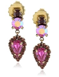 Sorrelli "Pink Orchid" Upside Down Crystal Gold-Tone Teardrop Earrings