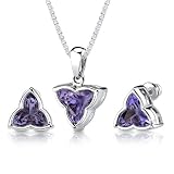 Ultimate Perfection: 10.75 carat Tri Flower Cut Alexandrite Pendant Earring Set in Sterling Silver