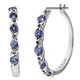 10K White Gold Tanzanite and Round Diamond Earrings